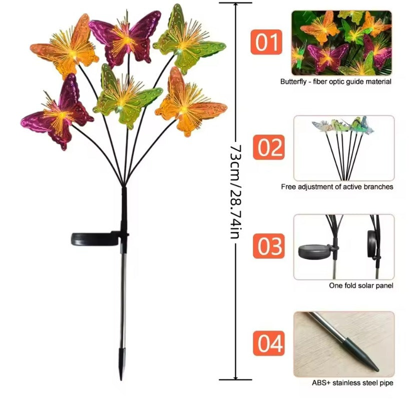 Pack 2 Luces Solares De Fibra Óptica De 6 Led Diseño Flores Multicolor/mariposa