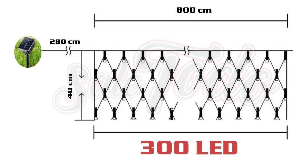 Luces Led Cascada Malla Cenefa Solar 8mx0.4m Navidad 300led
