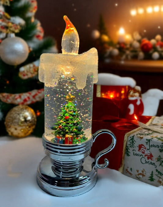 Vela Navideña Llena De Agua Con Purpurina Y Cristal Navideño