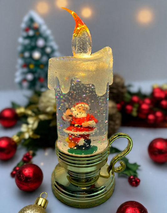 Vela Navideña Llena De Agua Con Purpurina Y Cristal Navideño
