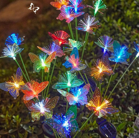 Pack 2 Luces Solares De Fibra Óptica De 6 Led Diseño Flores Multicolor/mariposa