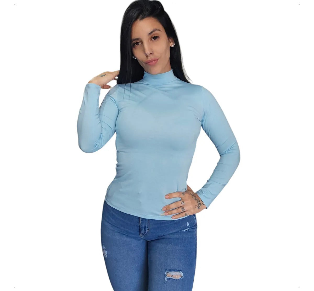 Camiseta Bambú Mujer Manga Larga Cuello Alto Colores