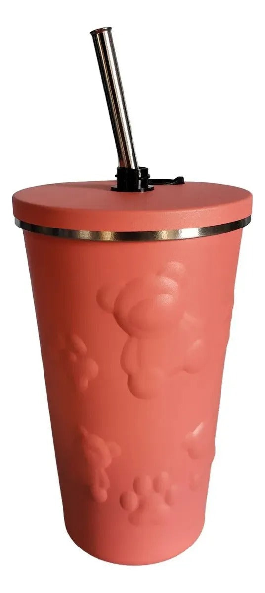 Vaso Térmico Acero Inox Con Tapa + Sorbete Metal Osito