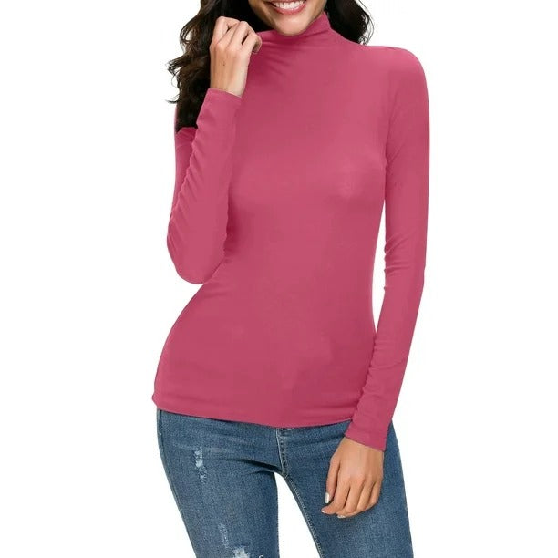 Camiseta Bambú Mujer Manga Larga Cuello Alto Colores