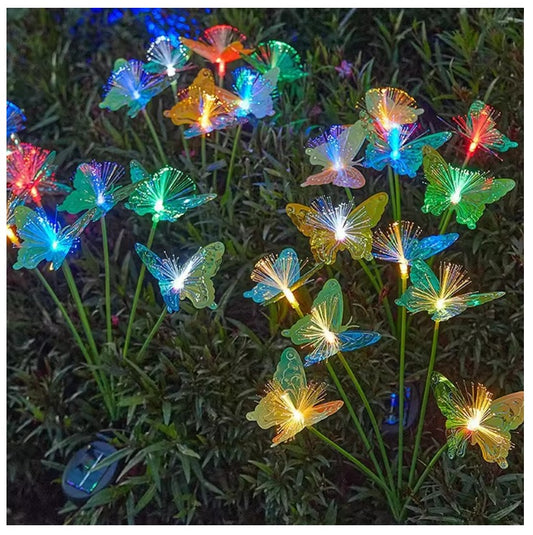 Pack 2 Luces Solares De Fibra Óptica De 6 Led Diseño Flores Multicolor/mariposa