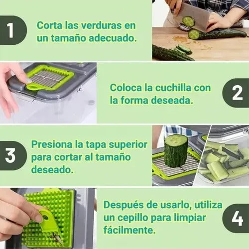 Picador De Verduras Y Frutas Multifuncuinal Set Piezas 22 Verde Lima