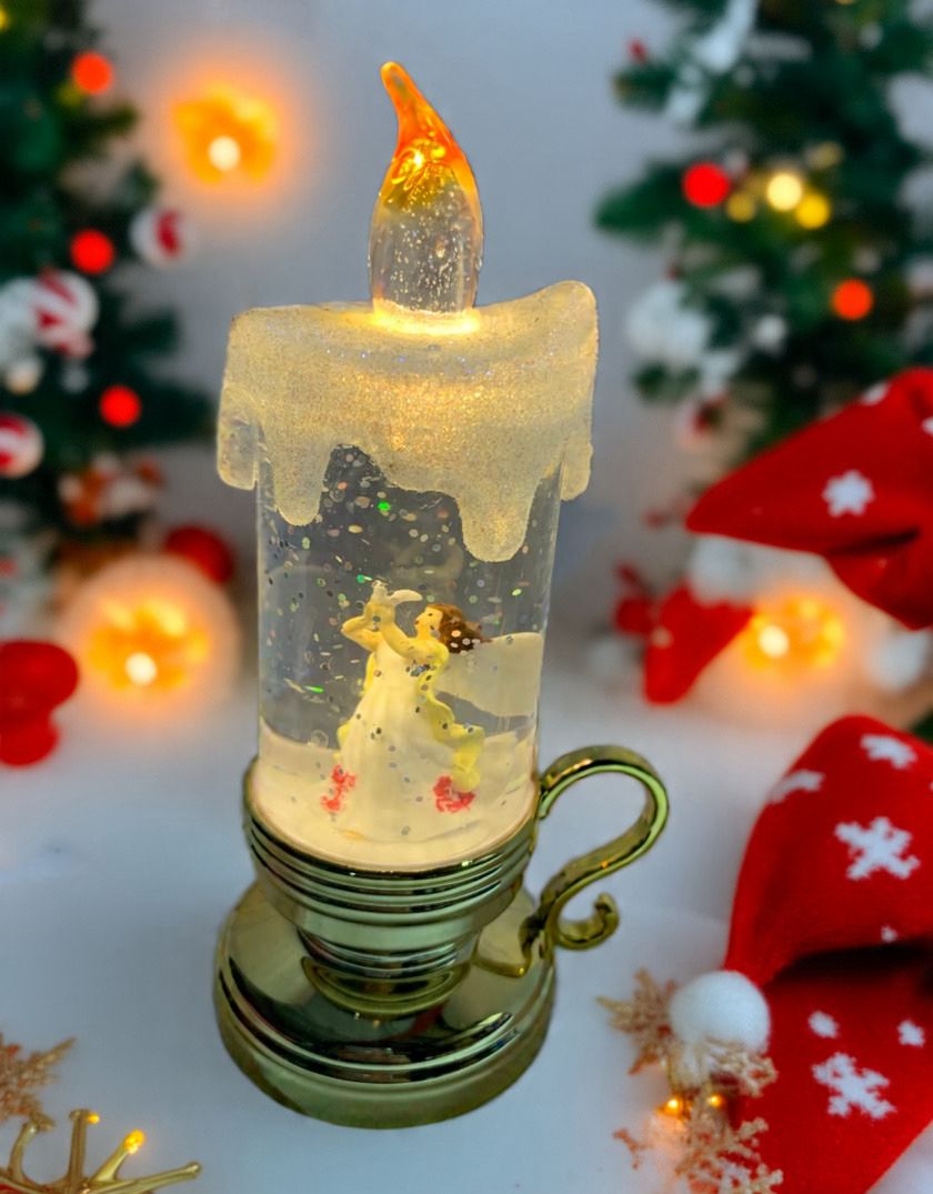 Vela Navideña Llena De Agua Con Purpurina Y Cristal Navideño