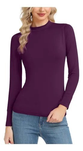 Camiseta Bambú Mujer Manga Larga Cuello Alto Colores