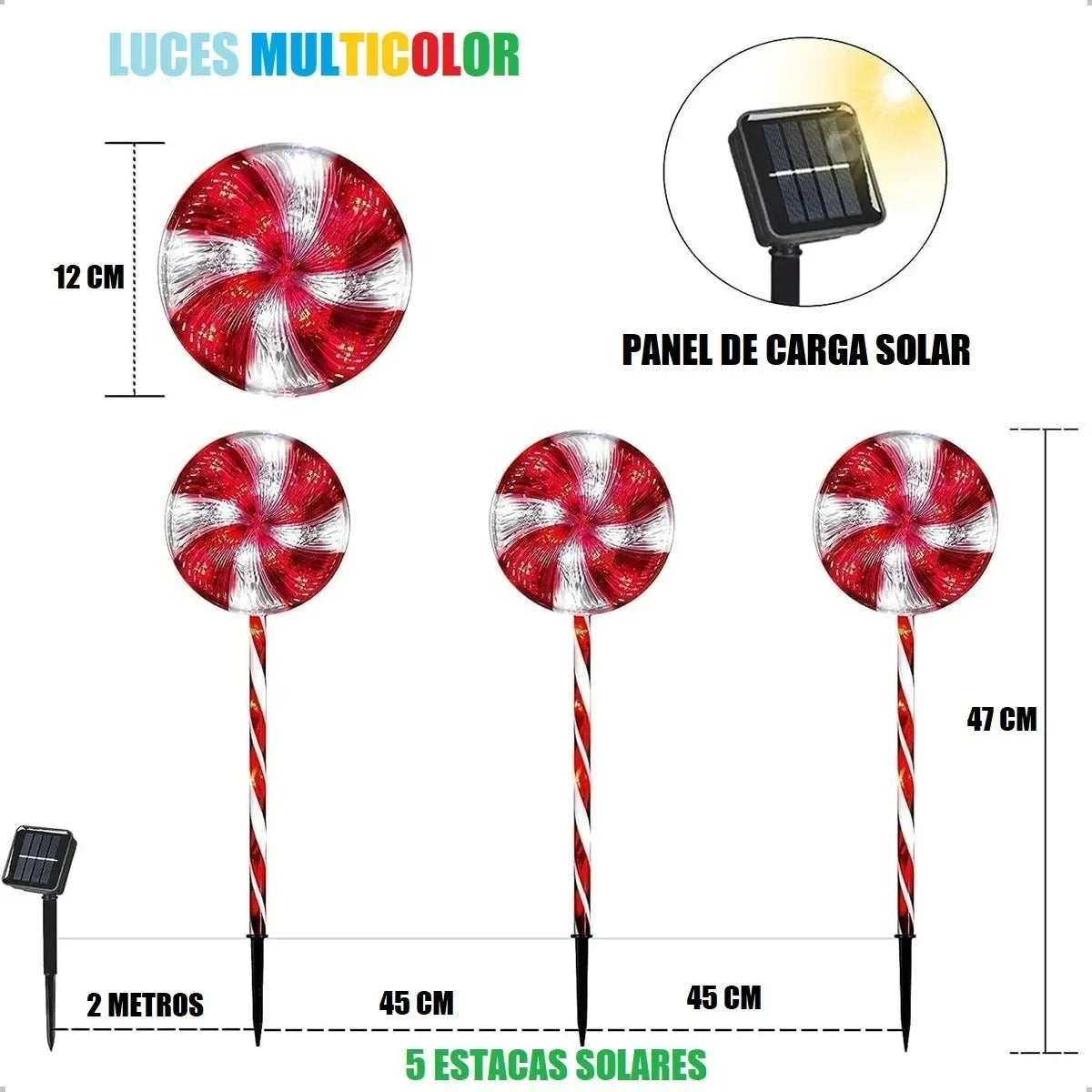 Pack X5 Estacas Solares Luces Navideñas Luces De Navidad Led Multicolores