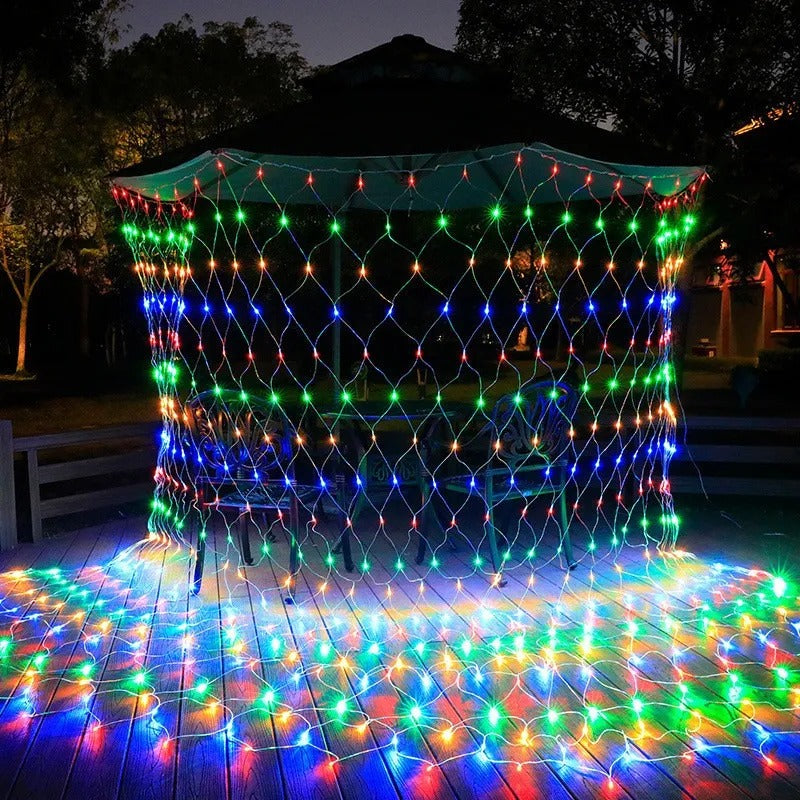 Luces Cascada Malla Led Solar 3x3mts Navidad Decoración