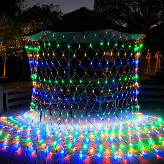 Luces Cascada Malla Led Solar 2x2mts 144led Decoración Navid