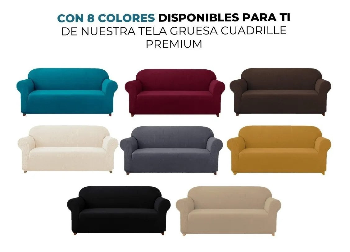 Funda Cubre Sofá Protectora Premium Cuadrille 4 Cuerpo Variedad de Colores