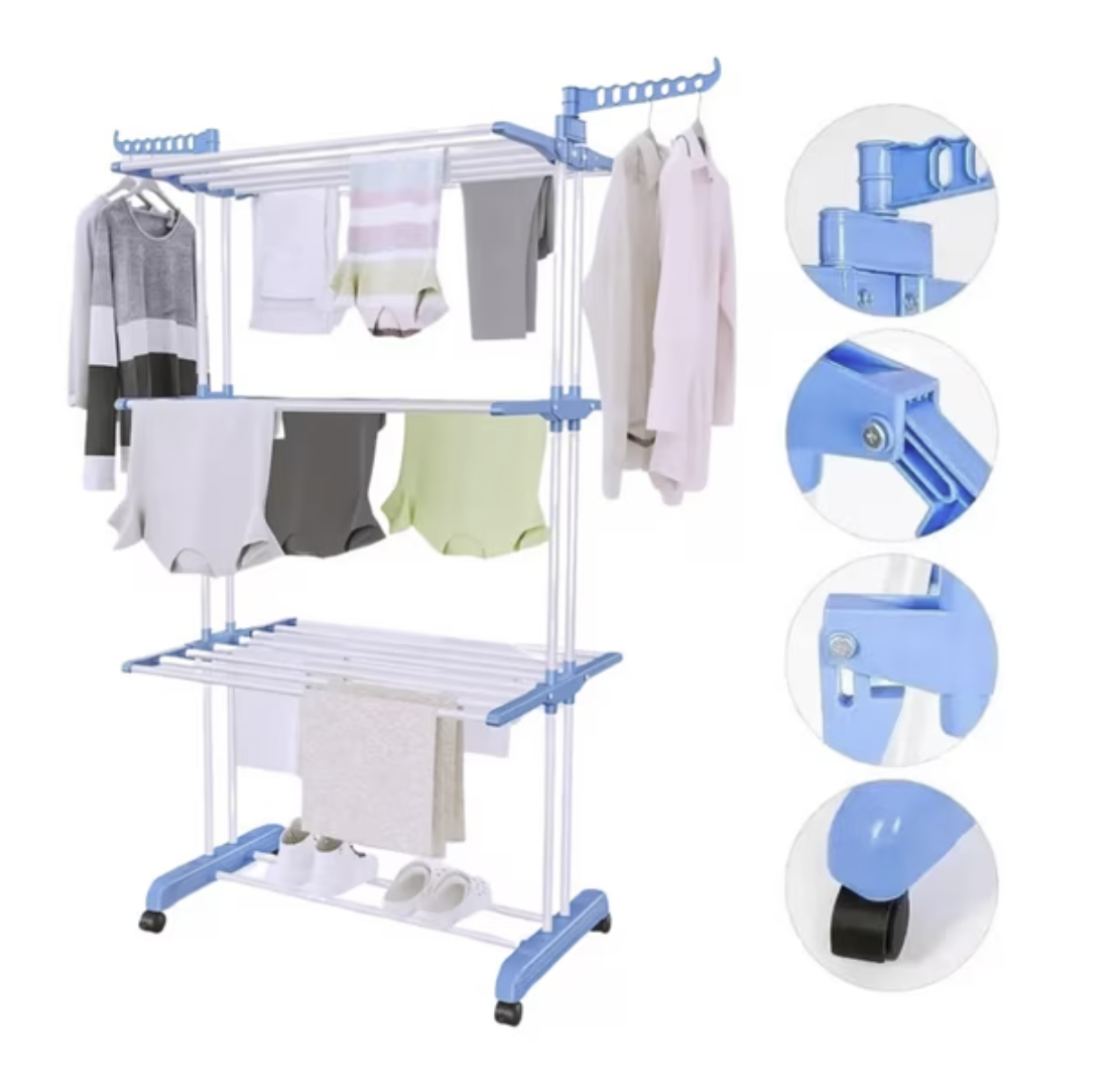 Tendedero Plegable con Barra Superior Extensible 3 Niveles