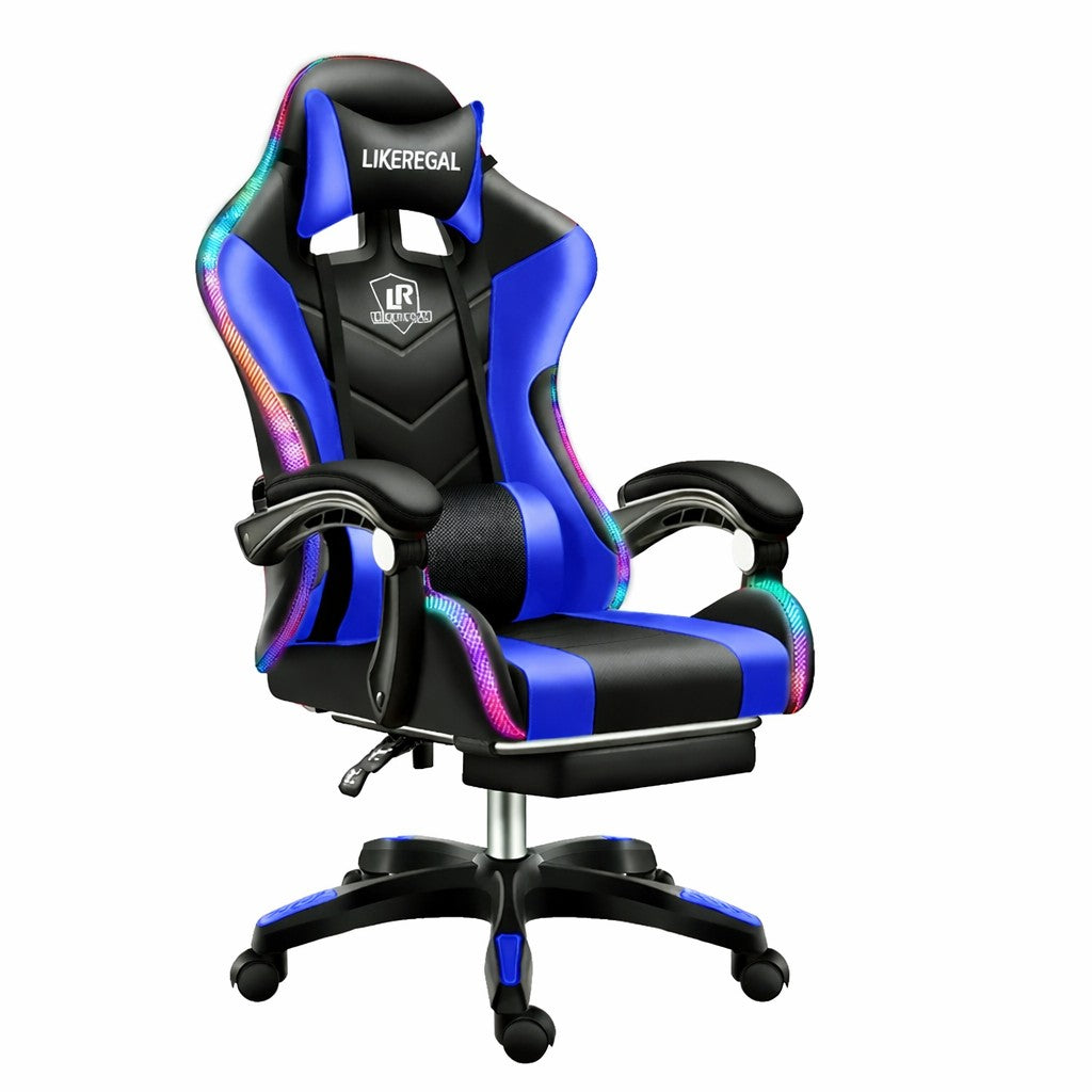 Silla Gamer RGB con Parlantes, Reposapiés y Masajeador Lumbar en Cuero Sintético