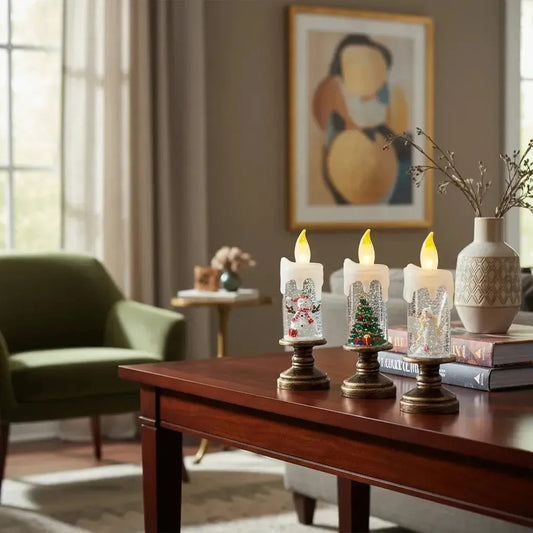 Lámpara LED Decorativa Tipo Vela Acrílica con Purpurina – Pilas/USB
