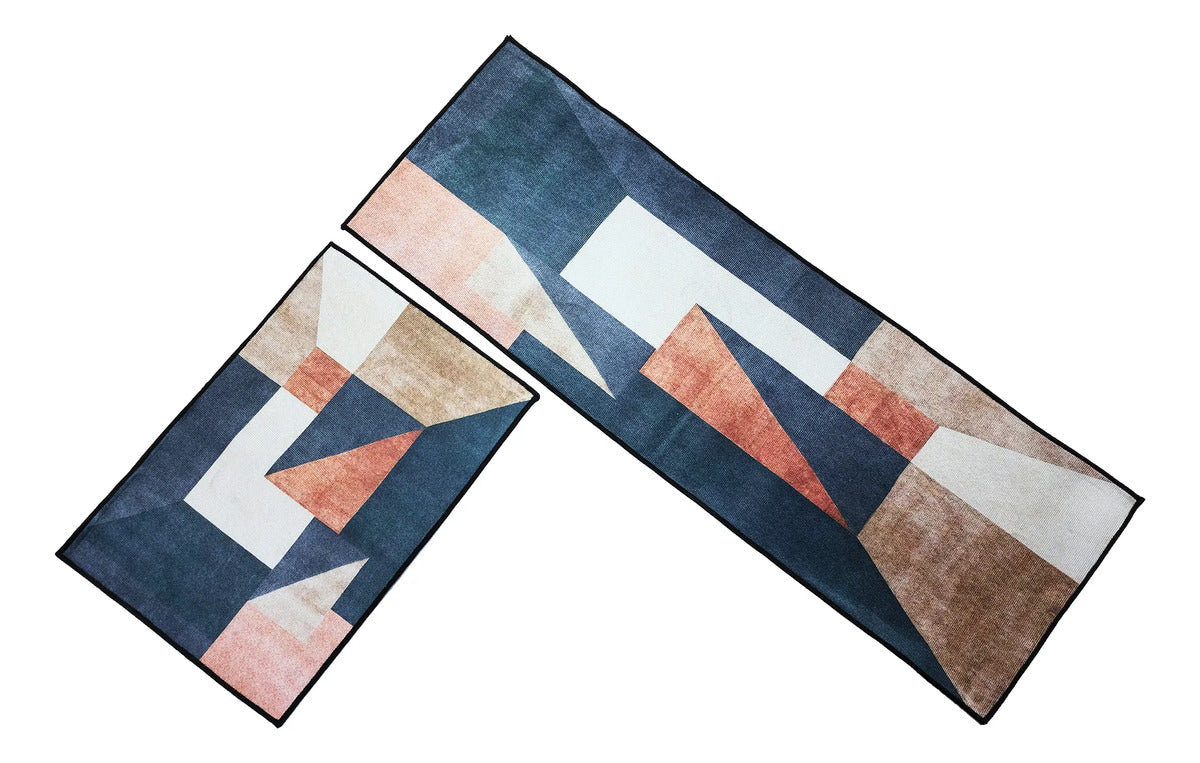 Alfombra Para Cocina Piso Baño Antideslizante Set 2 En 1 Figuras Geometricas
