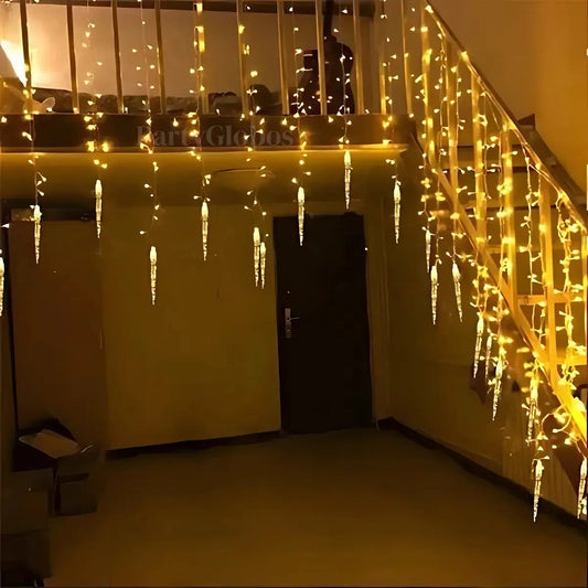 Cascada Solar Led Con Forma De Hielo de 3m, 5m y 7m Decoración Navidad