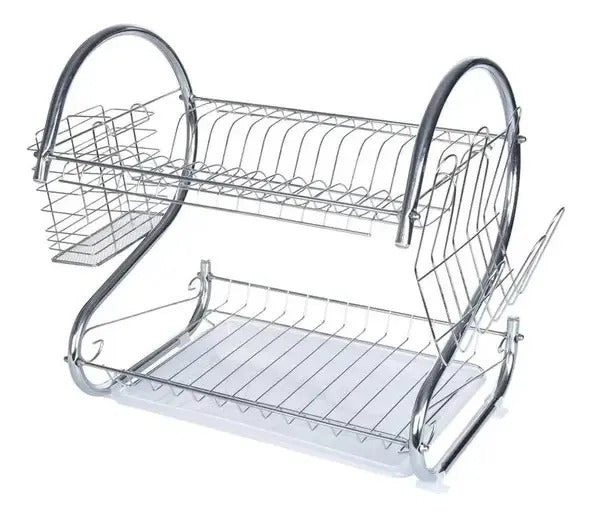 Escurridor Seca Platos 2 Niveles Acero Cromado Plateado