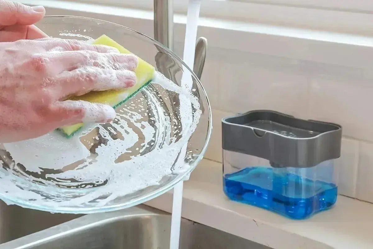 Dispensador De Lava Lozas Manual Para Cocina + Esponja