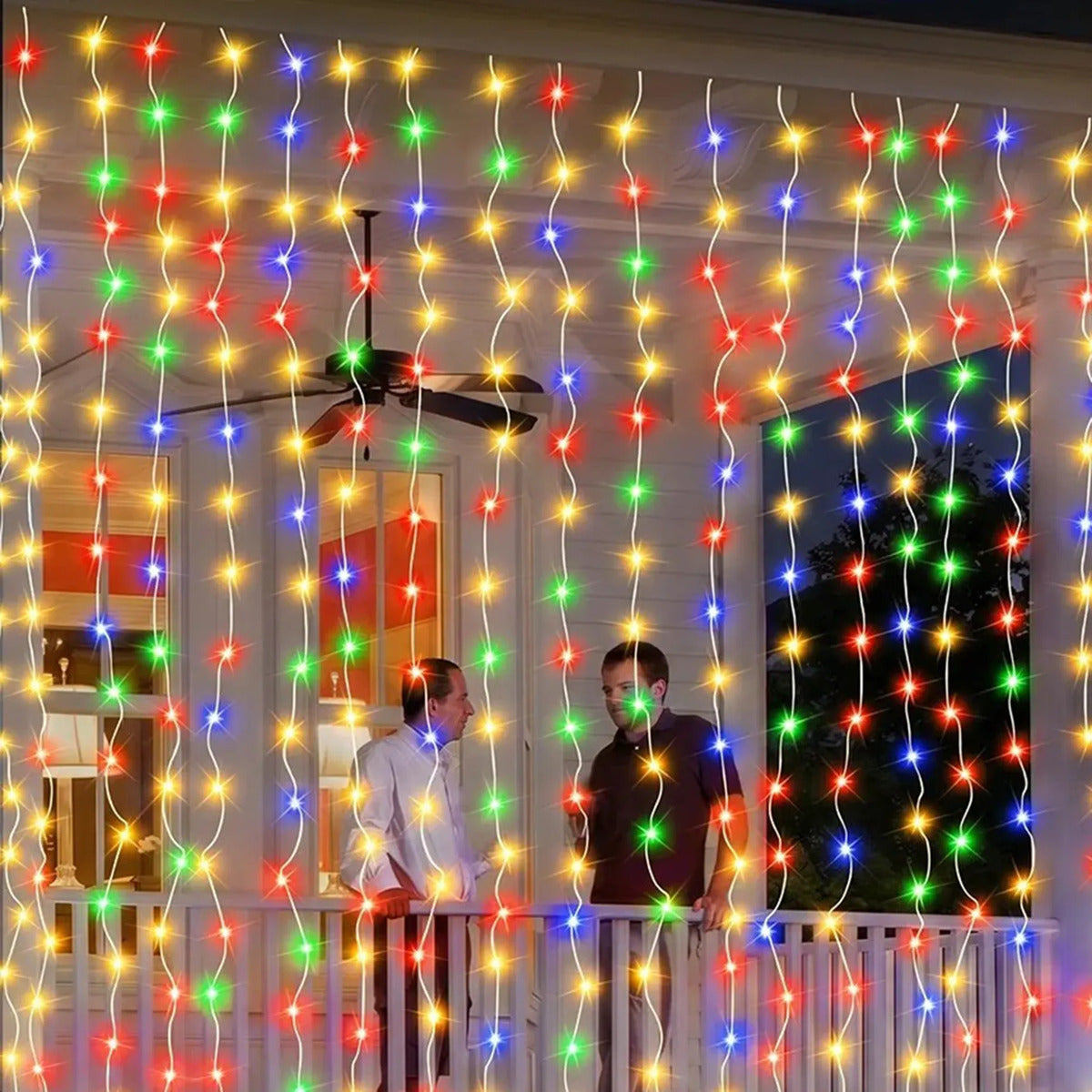 Cortina Solar Hada 3x2 M 200 Led Cable Transparente Navidad