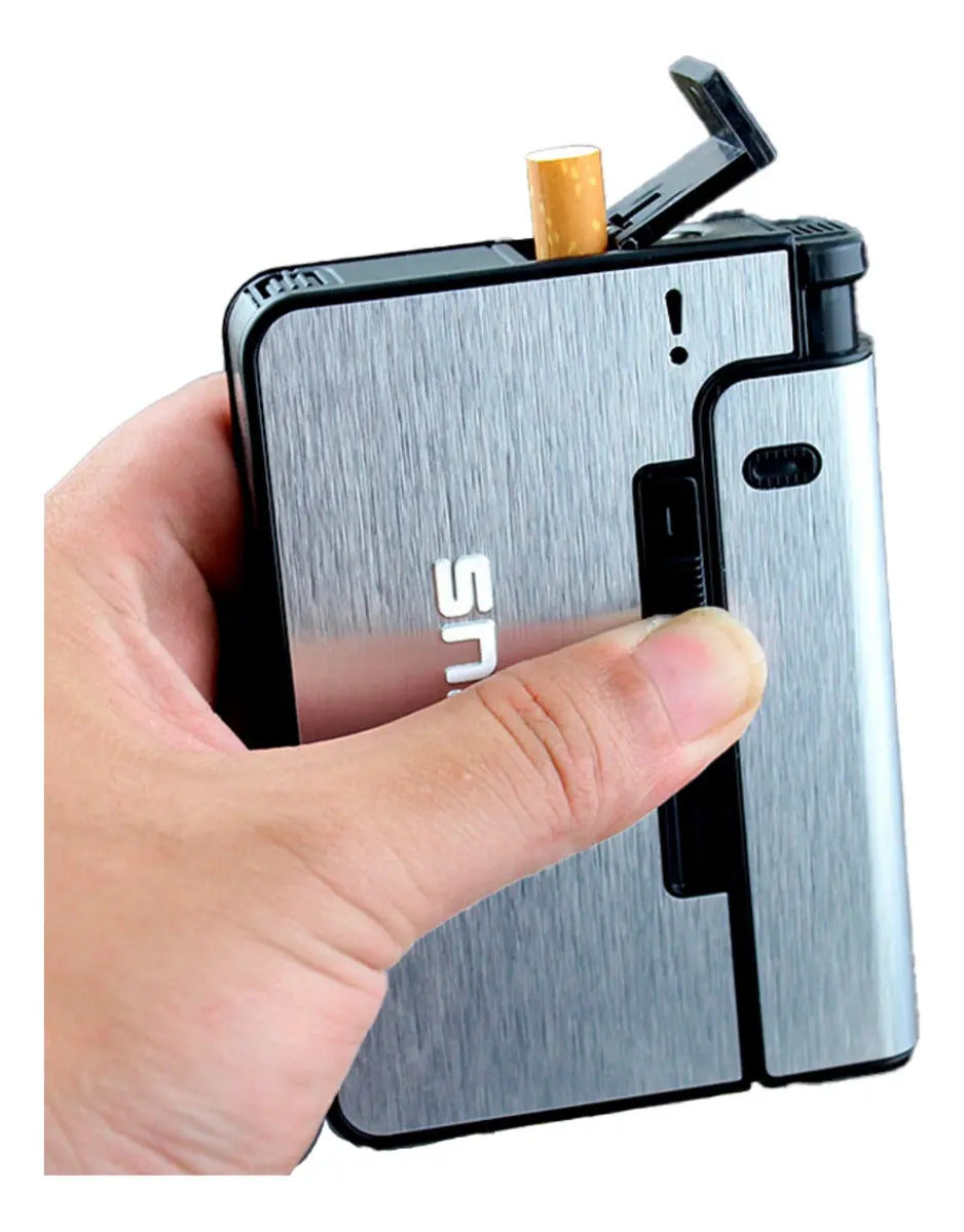 Estuche Automático Portátil Para 10 Cigarros Y Encendedor