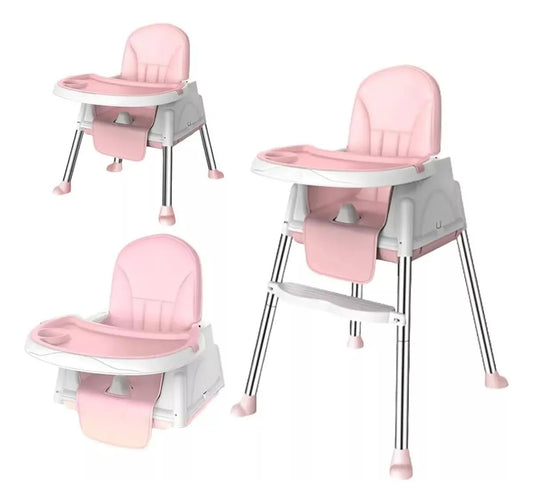 Silla De Comer Asiento Plegable 3 En 1 Para Niños Oso Celeste y Rosa