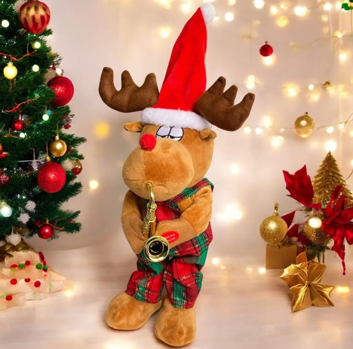 Reno De Peluche Musical Y Bailarín De Navidad Pilas Aa