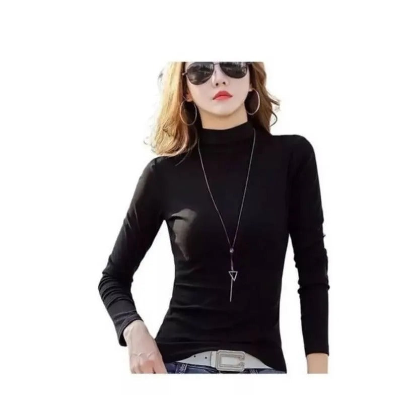 Camiseta Bambú Mujer Manga Larga Cuello Alto Colores