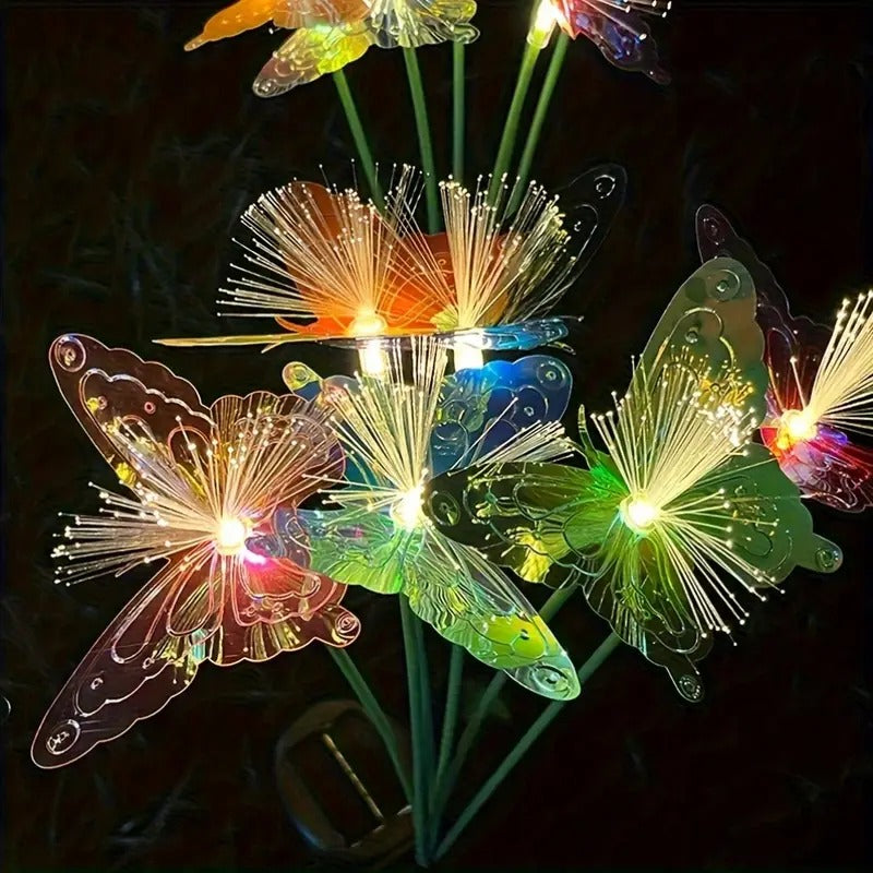 Pack 2 Luces Solares De Fibra Óptica De 6 Led Diseño Flores Multicolor/mariposa