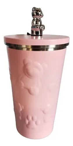 Vaso Térmico Acero Inox Con Tapa + Sorbete Metal Osito