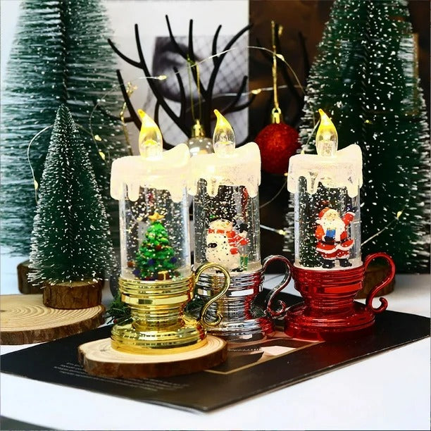 Vela Navideña Llena De Agua Con Purpurina Y Cristal Navideño