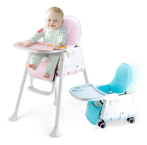 Silla De Comer Asiento Plegable 3 En 1 Para Niños Oso Celeste y Rosa