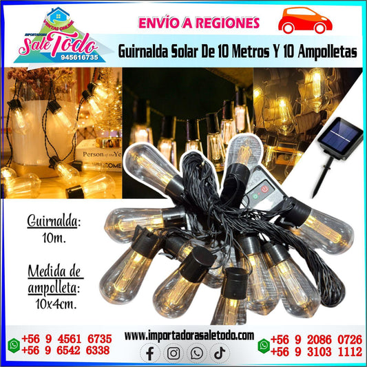 Guirnalda Solar De 10 Metros Y 10 Ampolletas C8152