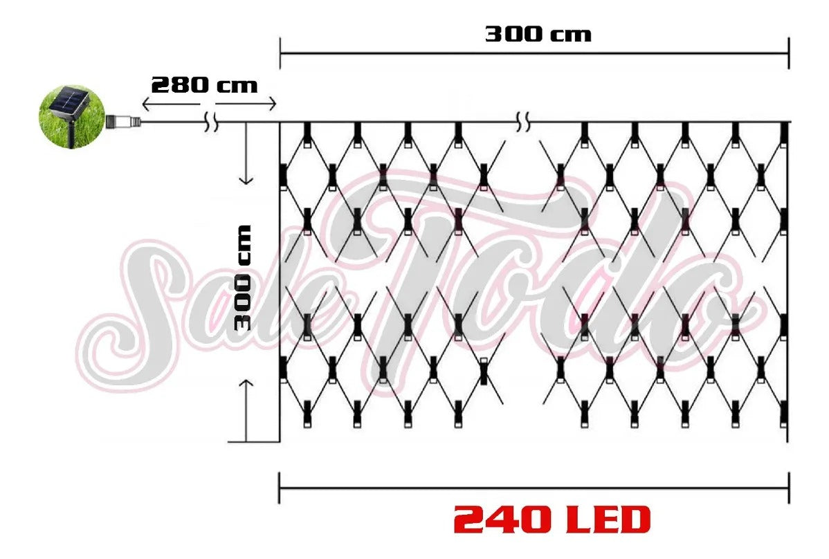 Luces Cascada Malla Led Solar 3x3mts Navidad Decoración