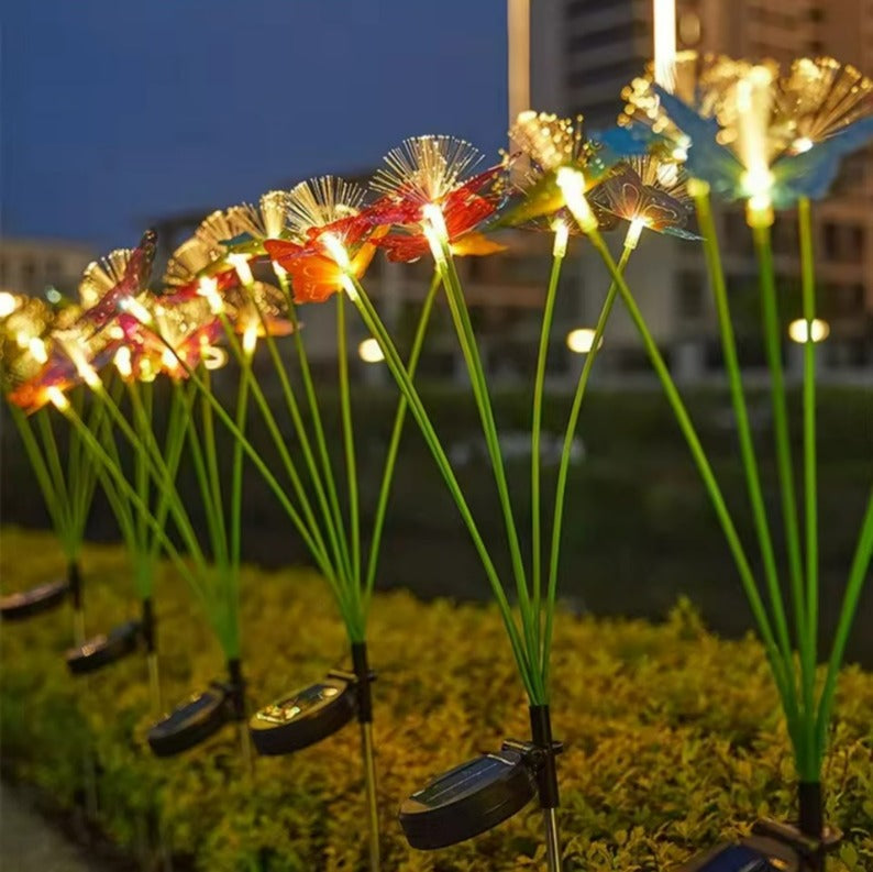 Pack 2 Luces Solares De Fibra Óptica De 6 Led Diseño Flores Multicolor/mariposa