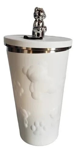 Vaso Térmico Acero Inox Con Tapa + Sorbete Metal Osito