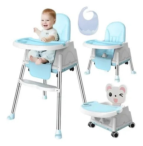 Silla De Comer Asiento Plegable 3 En 1 Para Niños Oso Celeste y Rosa