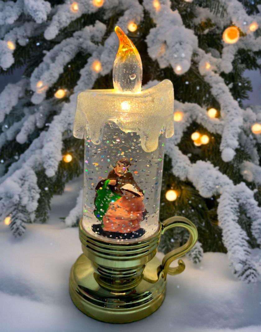 Vela Navideña Llena De Agua Con Purpurina Y Cristal Navideño