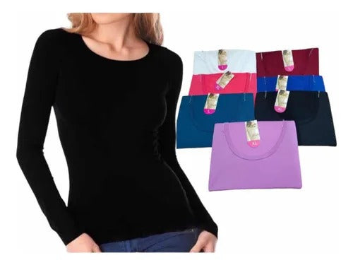 Camisetas Polar Mujer Manga Larga Cuello Redondo