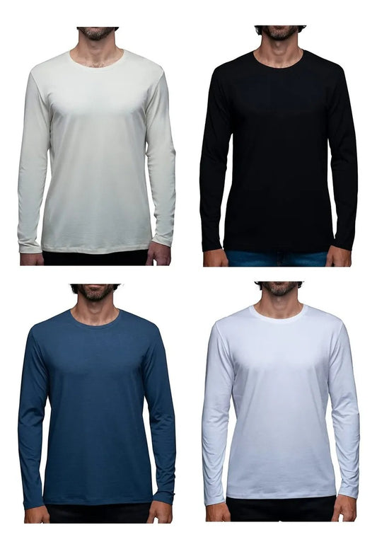 Camiseta Bambú Hombre Manga Larga Cuello V Y Cuello Redondo