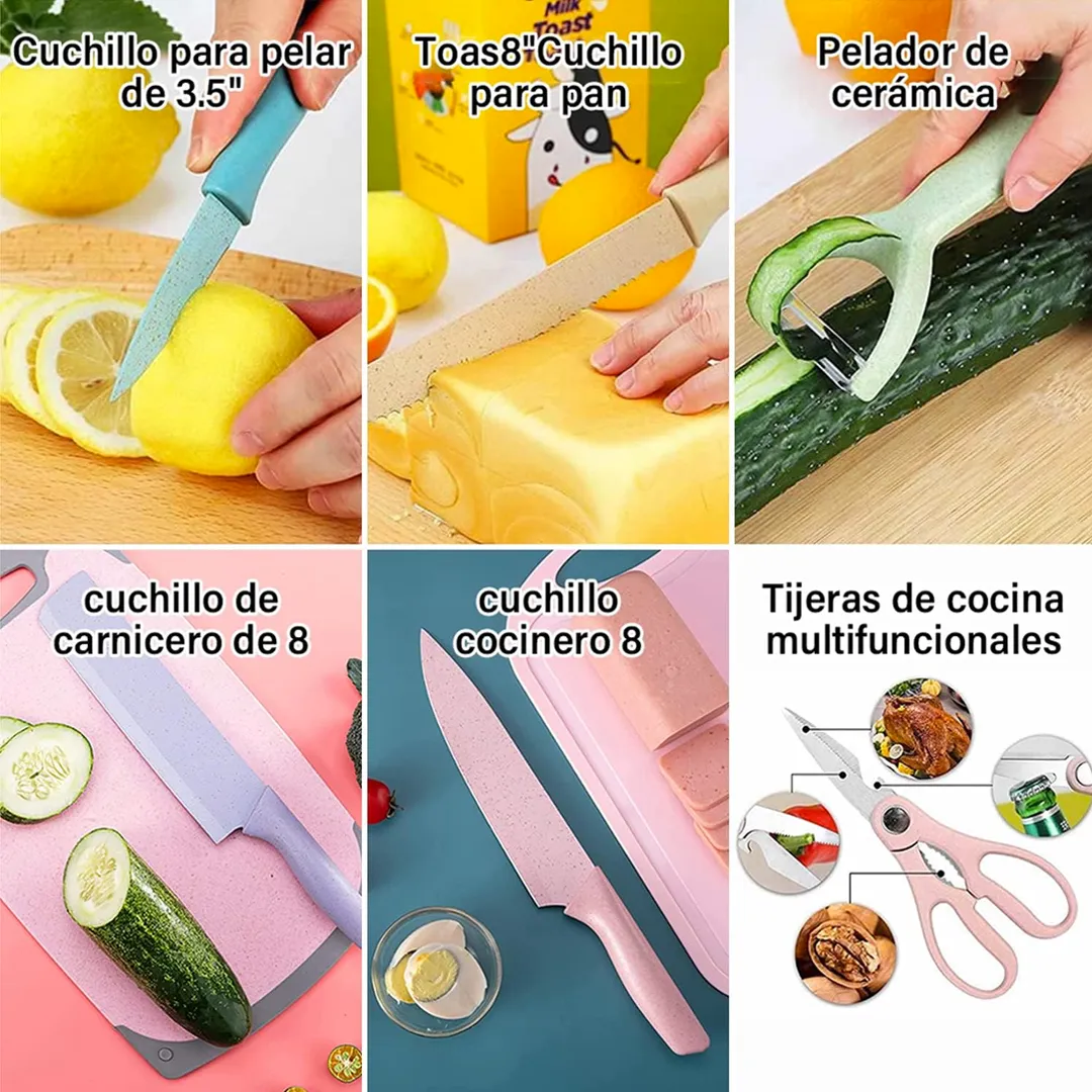 Juego De 6 Cuchillos De Cocina Colorido