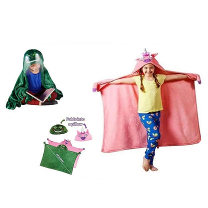 Manta Infantil de Polar con Capucha y Ojos Luminosos LED 2 en 1