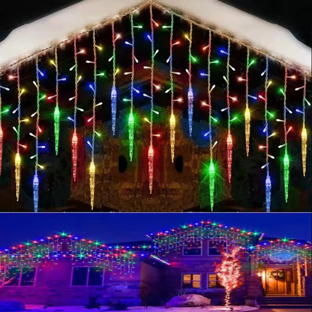 Cascada Solar Led Con Forma De Hielo de 3m, 5m y 7m Decoración Navidad