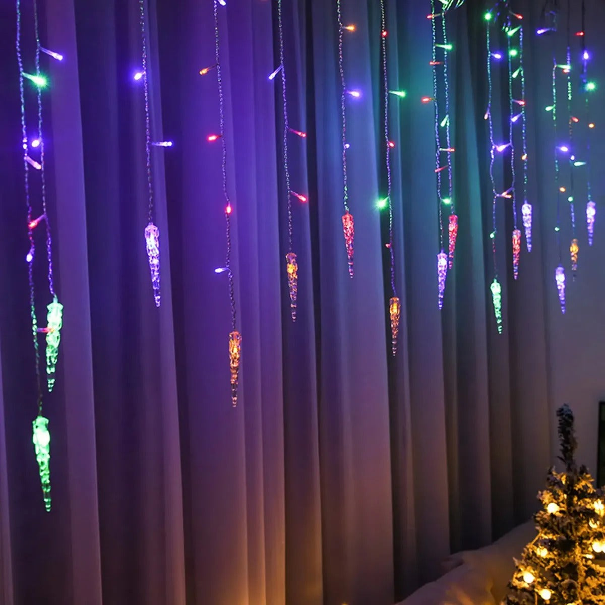 Cascada Solar Led Con Forma De Hielo de 3m, 5m y 7m Decoración Navidad