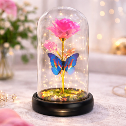 Rosa Eterna Luces Led Flor Eterna Artificial Cúpula Vidrio C8026 y C8029