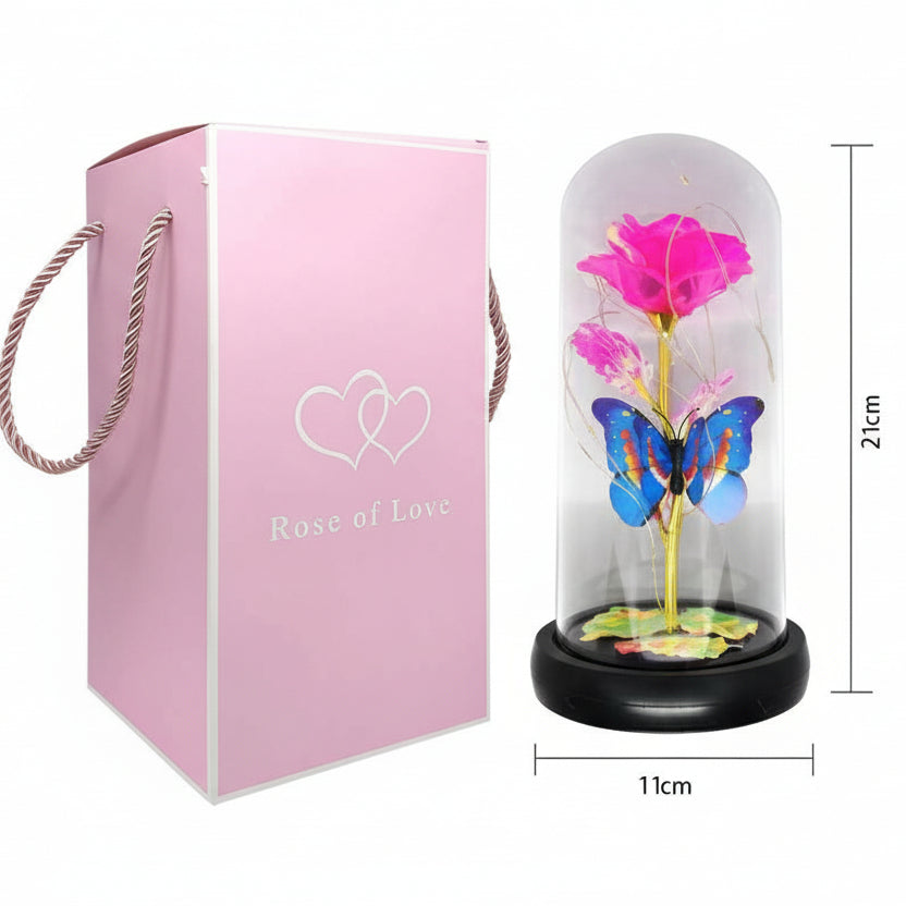 Rosa Eterna Luces Led Flor Eterna Artificial Cúpula Vidrio C8026 y C8029