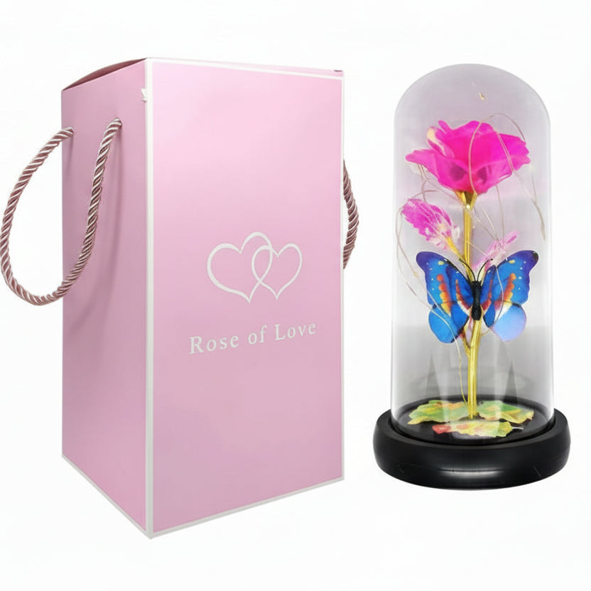 Rosa Eterna Luces Led Flor Eterna Artificial Cúpula Vidrio C8026 y C8029