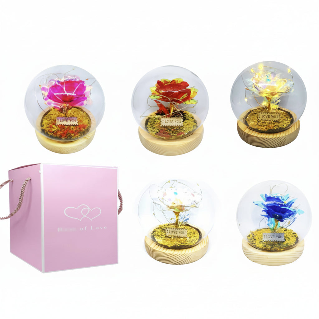 Rosa Eterna Luces Led Cúpula Vidrio Flor Eterna Artificial C8027