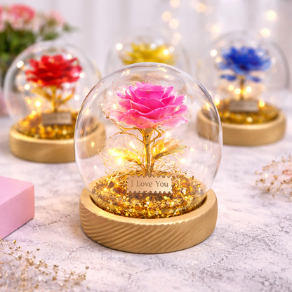 Rosa Eterna Luces Led Cúpula Vidrio Flor Eterna Artificial C8027