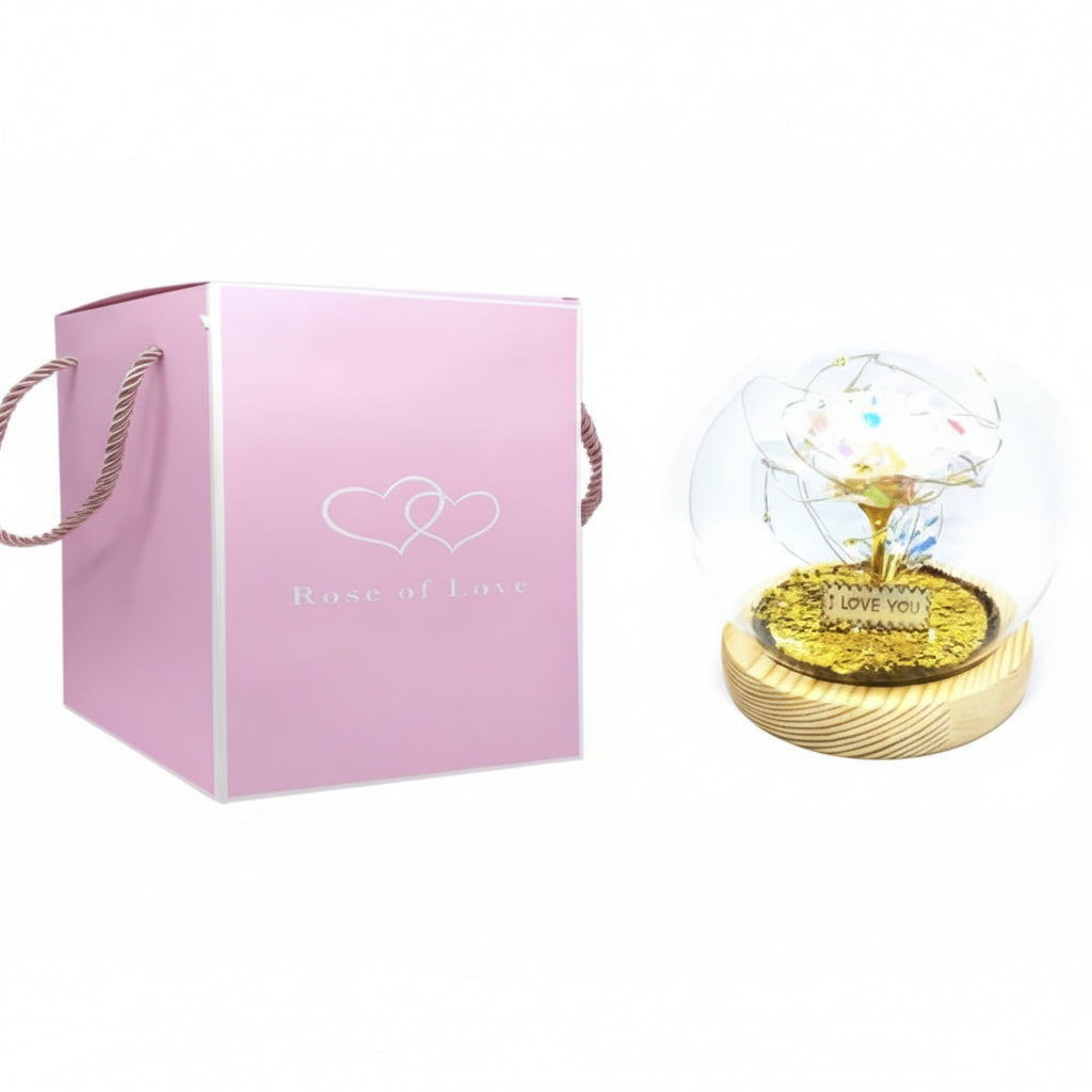 Rosa Eterna Luces Led Cúpula Vidrio Flor Eterna Artificial C8027